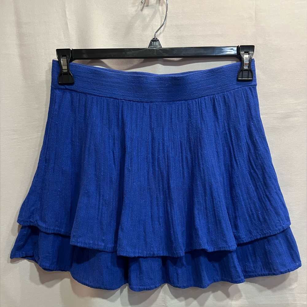 Minnie Rose Mini Skirt Royal Blue Tiered Textured Fabric Size S